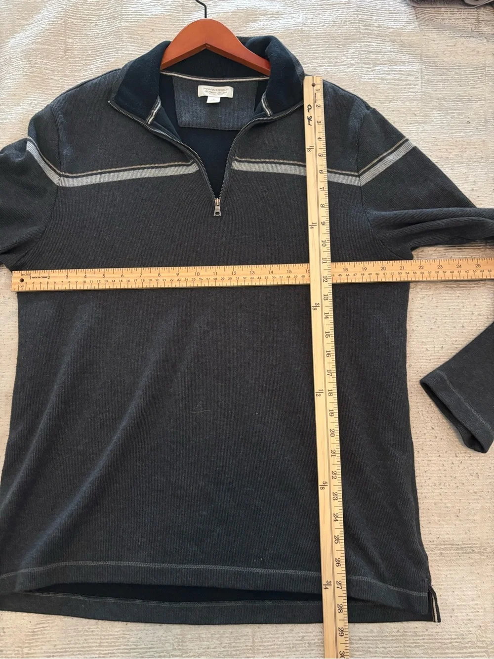 Banana Republic Charcoal Gray Half-Zip Sweater with Light Gray Stripe